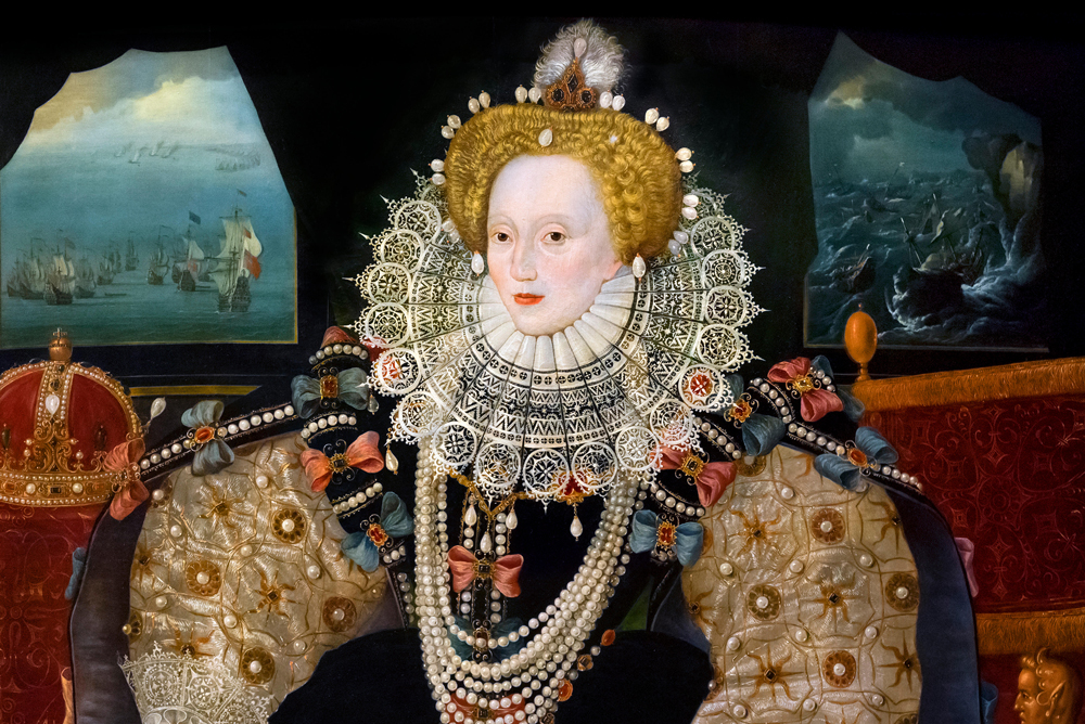 Elizabeth I, the "Armada Portrait". Portrait of Queen Elizabeth I by an unknown artist of the English school, oil on panel, c.1588 